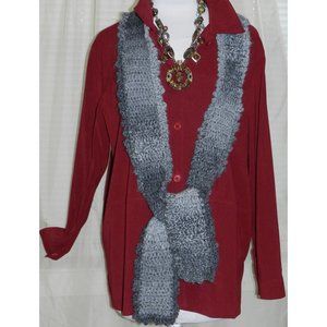 Plus size women's 22W Courtney Stretch buttoned burgundy wine blouse with scarf